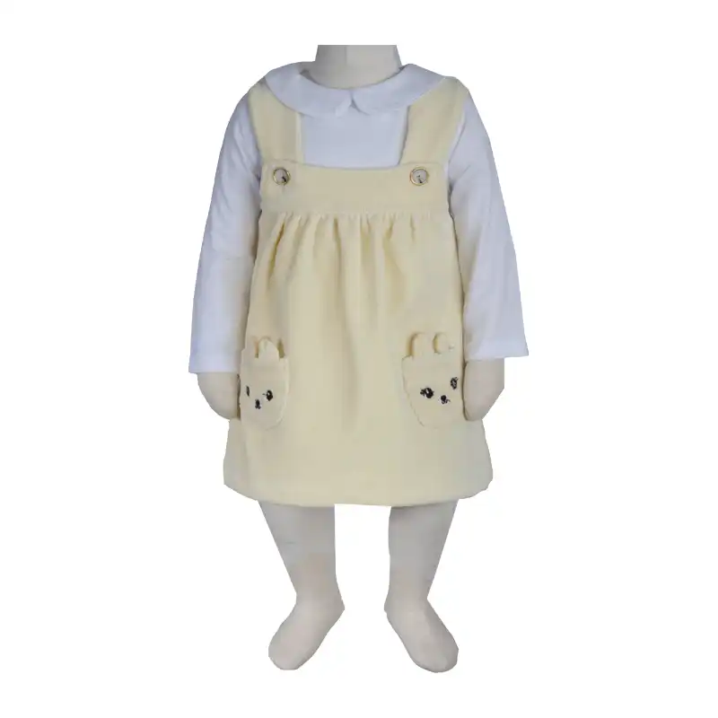 ست تی شرت آستین بلند و سارافون نوزادی آدمک مدل  جیب دار رنگ کرم