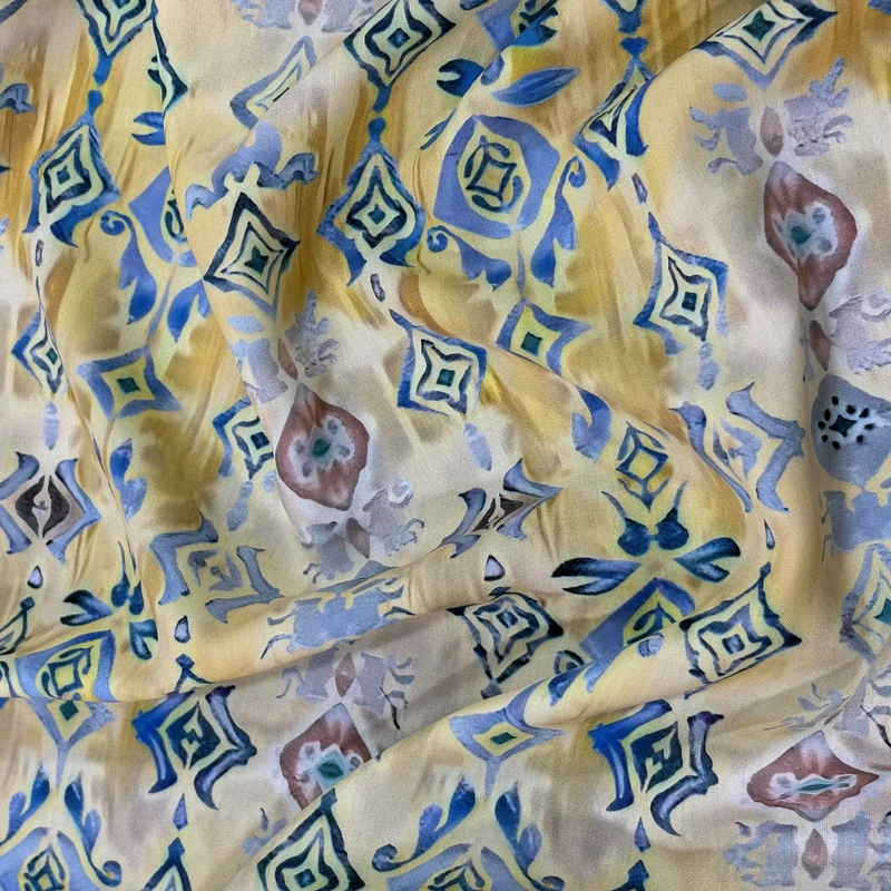 پارچه لباس عرض 1.5 متر مدل نخی گل دار رنگ زرد
