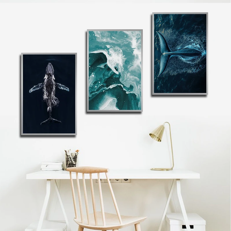 تابلو بکلیت طرح دریا و دلفین مدل SI-3349 فریم نقره ای مجموعه 3 عددی