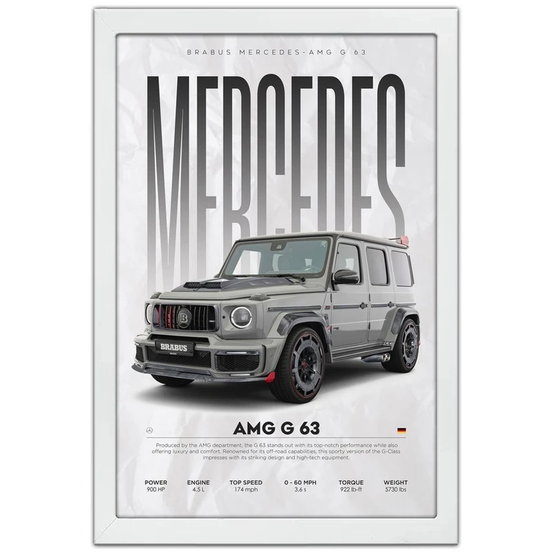 تابلو بکلیت طرح ماشین و خودرو مرسدس بنز Mercedes-Benz G-Class G63 AMG مدل W-po1925 فریم سفید