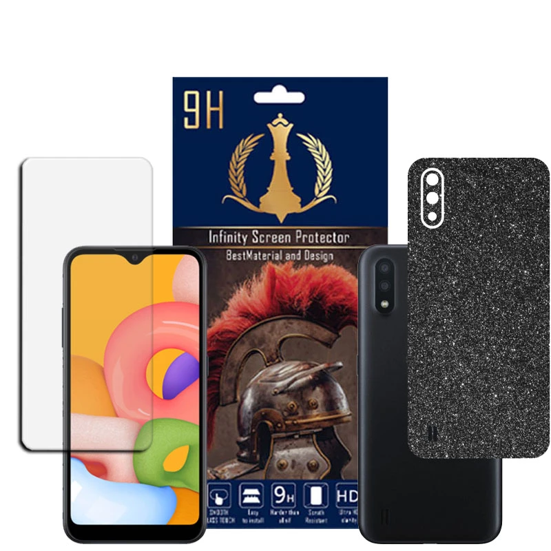 برچسب پوششی اینفینیتی مدل PRO MAX مناسب برای گوشی موبایل سامسونگ GALAXY A01 به همراه محافظ صفحه نمایش
