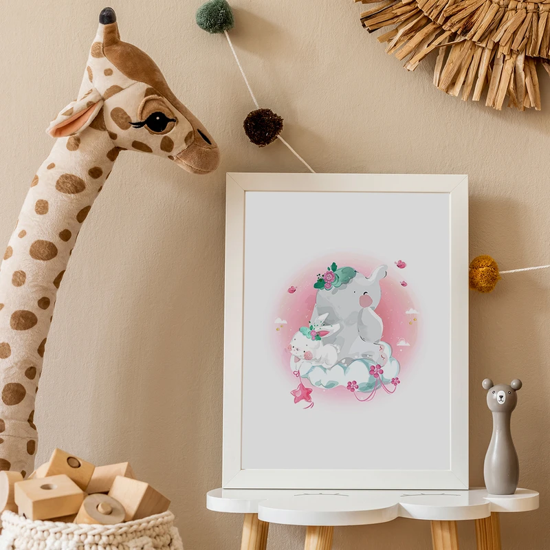 تابلوکودک مدل نقاشی طرح فیل و خرگوش کد 370