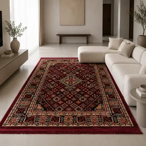 فرش ماشینی 700 شانه فرش بزرگمهر زمینه لاکی حاشیه سرمه ای طرح بلوچی کد 78141