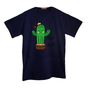 تی شرت لانگ  آستین کوتاه زنانه مدل کاکتوس فانتزی رنگ سرمه ای