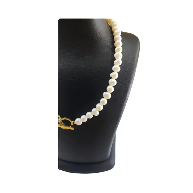 گردنبند زنانه مدل مروارید پرورشی و زنجیر استیل