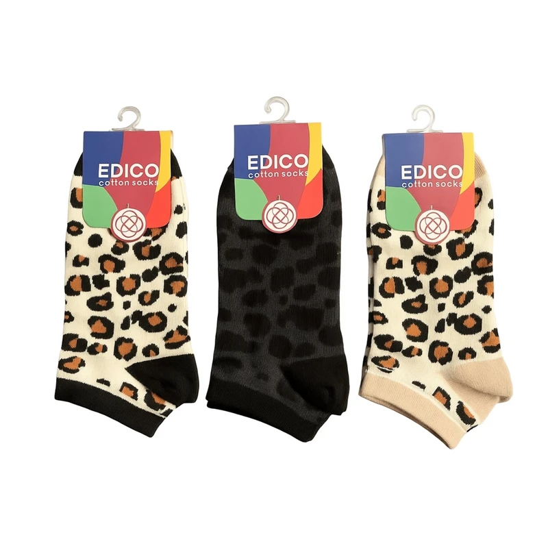 جوراب ساق کوتاه زنانه ادیکو مدل پلنگی بسته 3 عددی