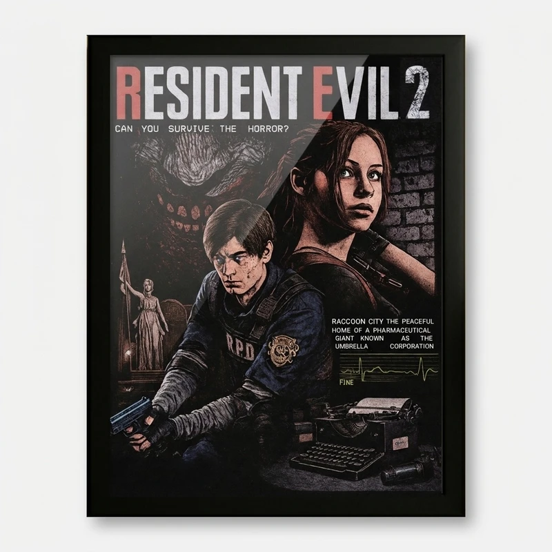 تابلو طرح رزیدنت اویل Resident Evil 2 کد 01 فریم مشکی