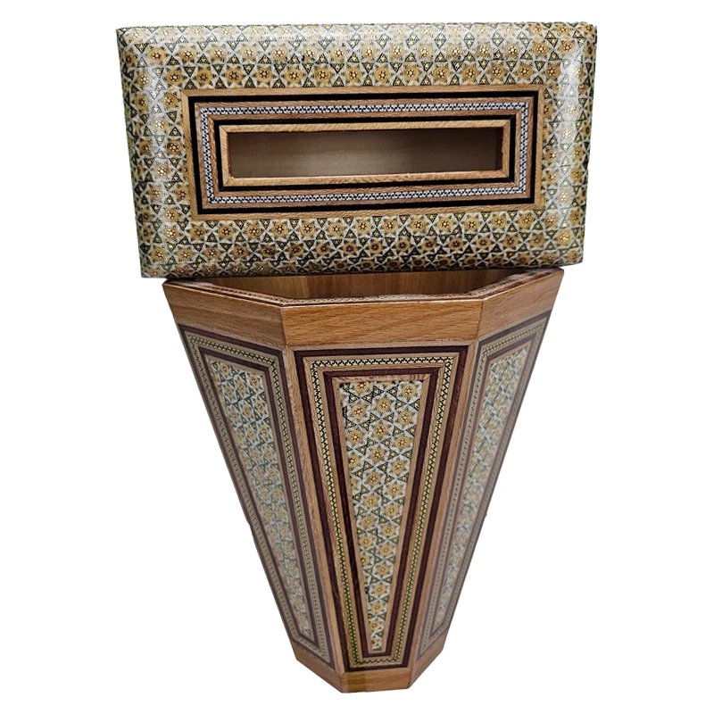 ست جعبه دستمال کاغذی و سطل خاتم کاری کد S300 