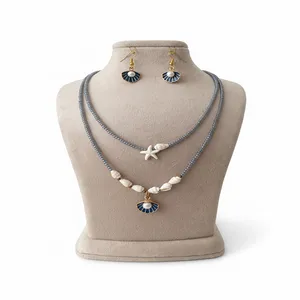 نیم ست دستساز زنانه مدل صدفی با مدال دریایی