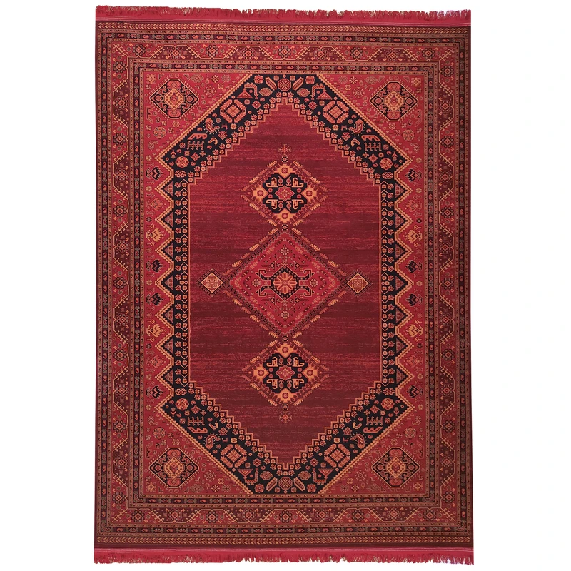 فرش ماشینی 700شانه زمرد مشهد طرح کهنه نما زمینه لاکی حاشیه لاکی