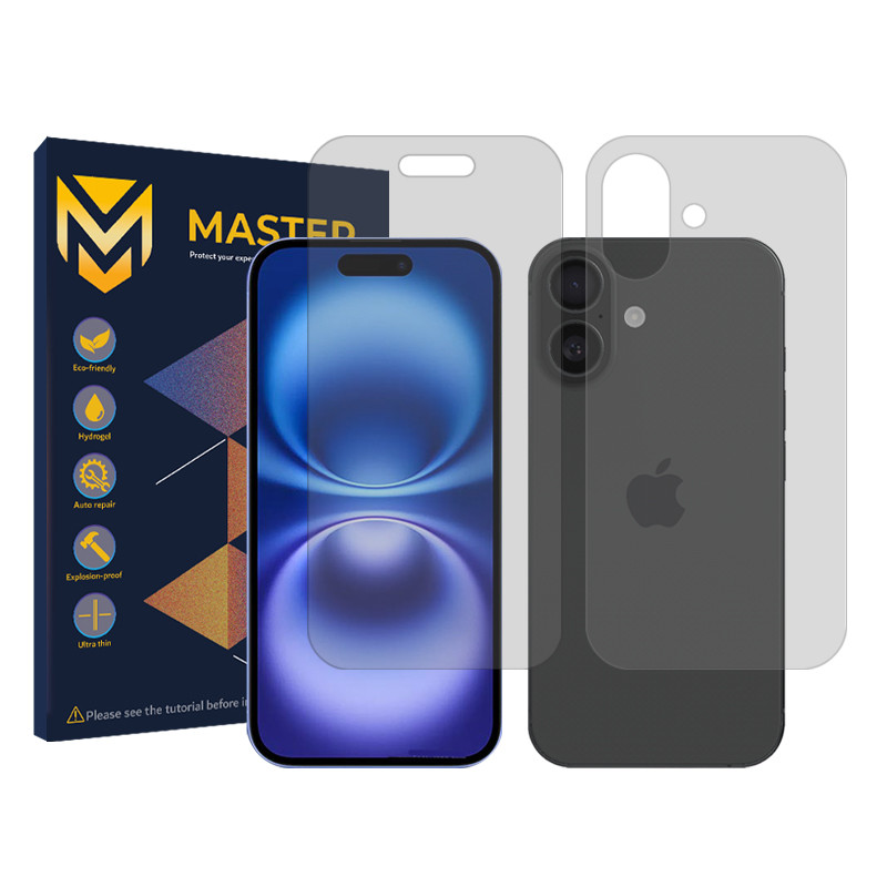 محافظ صفحه نمایش شفاف مستر مدل Resistant مناسب برای گوشی موبایل اپل iPhone 16 Plus به همراه محافظ پشت گوشی 