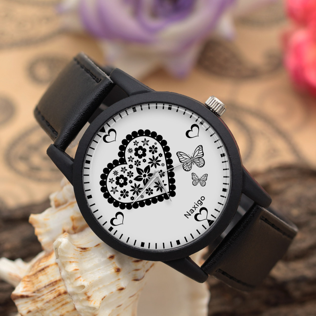ساعت مچی عقربه ای ناکسیگو مدل قلب و پروانه کد LF11513