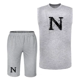 ست تاپ و شلوارک مردانه مدل حرف N کد J67 رنگ طوسی