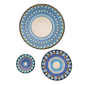 بشقاب دیوارکوب سفالی طرح دات ماندالا مدل چشم نظر مجموعه ی 3 عددی