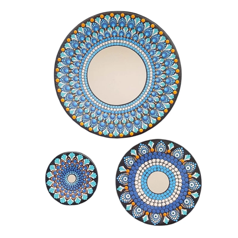 بشقاب دیوارکوب سفالی طرح دات ماندالا مدل چشم نظر مجموعه ی 3 عددی