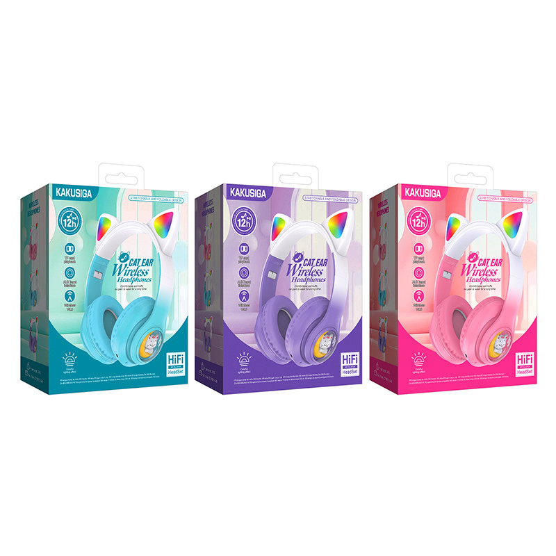 هدست بلوتوثی روگوشی فانتزی طرح گوش‌گربه‌ای مدل KSC-1118 با نسخه بلوتوث 5.3، نورپردازی RGB، پشتیبانی از کارت حافظه TF، رادیو FM، میکروفون داخلی و باتری 400 میلی‌آمپرساعتی با شارژدهی حدود 12 ساعت
