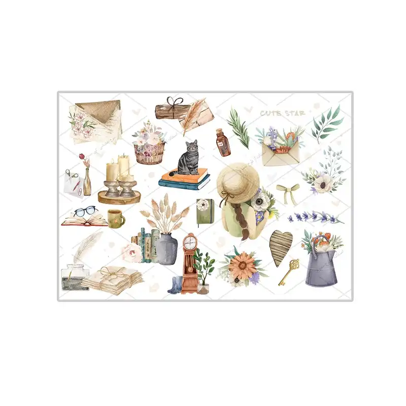 برچسب مدل برش نخورده طرح اسکرپ بوک دختر و کلاه حصیری