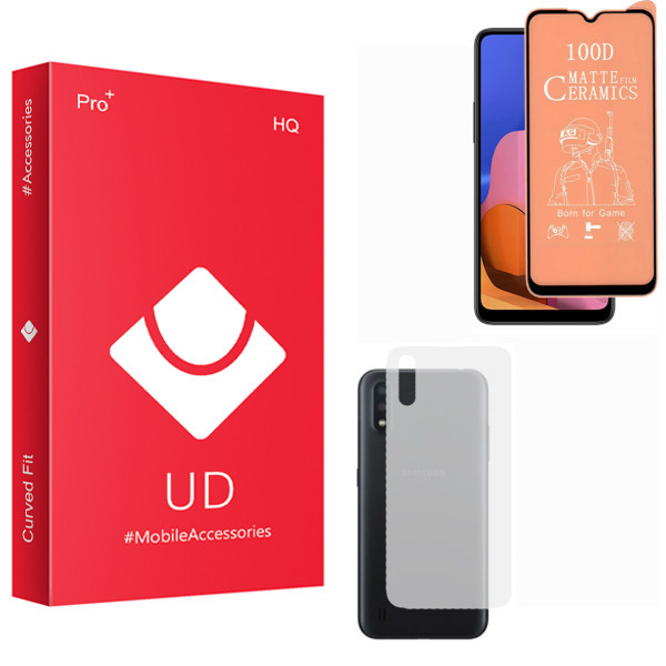 محافظ صفحه نمایش سرامیکی مات یو دی مدل HQ مناسب برای گوشی موبایل سامسونگ Galaxy A01 به همراه محافظ پشت گوشی
