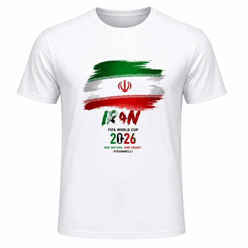 تی‌شرت آستین کوتاه یقه گرد مردانه مدل A22 طرح جام جهانی 2026 ایران
