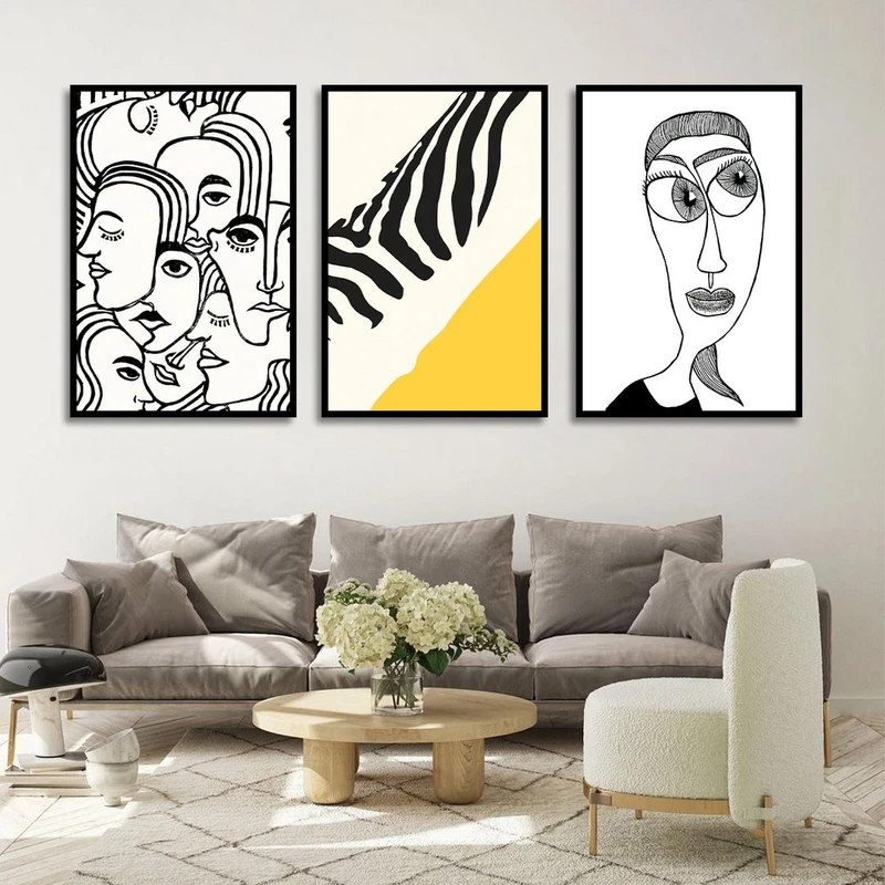 تابلو بکلیت طرح نقاشی دکوراتیو مدرن سبک کوبیسم مدل B-1429 مجموعه 3 عددی