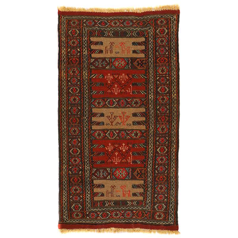 گلیم دستبافت یک و نیم متری طرح سفره کردی کد 140780