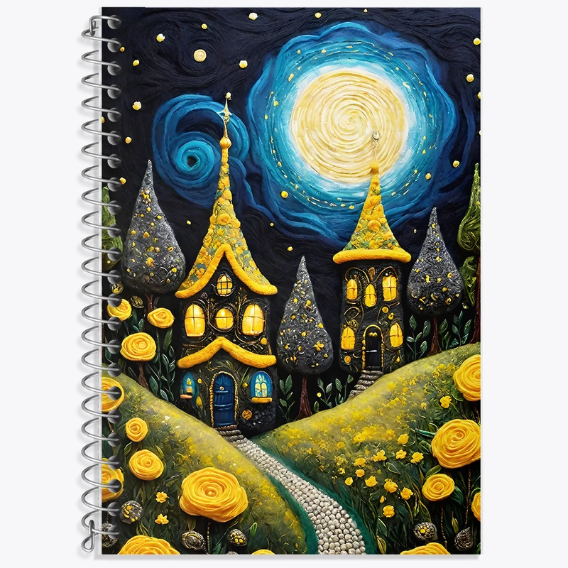 دفتر زبان 50 برگ خندالو مدل دو خط طرح منظره شب کد F5103