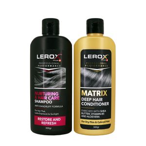 شامپو مو لروکس مدل Nurturing & Hair Care حجم 300 میلی لیتر به همراه نرم کننده مو لروکس مدل Matrix حجم 300 میلی لیتر