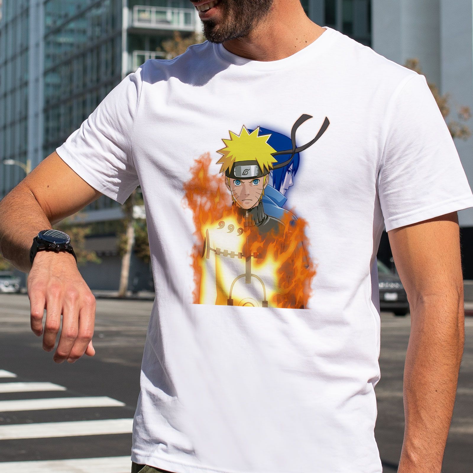 تی شرت آستین کوتاه مردانه هومرو مدل TW337 طرح ناروتو - - 6