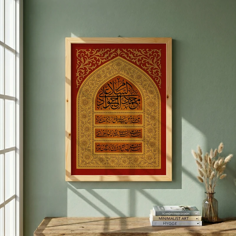 تابلو طرح السلام علی محمد الجواد مدل G13906 فریم کرم روشن