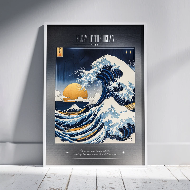 تابلو طرح دکوری موج بزرگ کاوانا فریم سفید