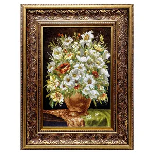 تابلو فرش دستباف مدل گلدان گل ابریشمی کد 303