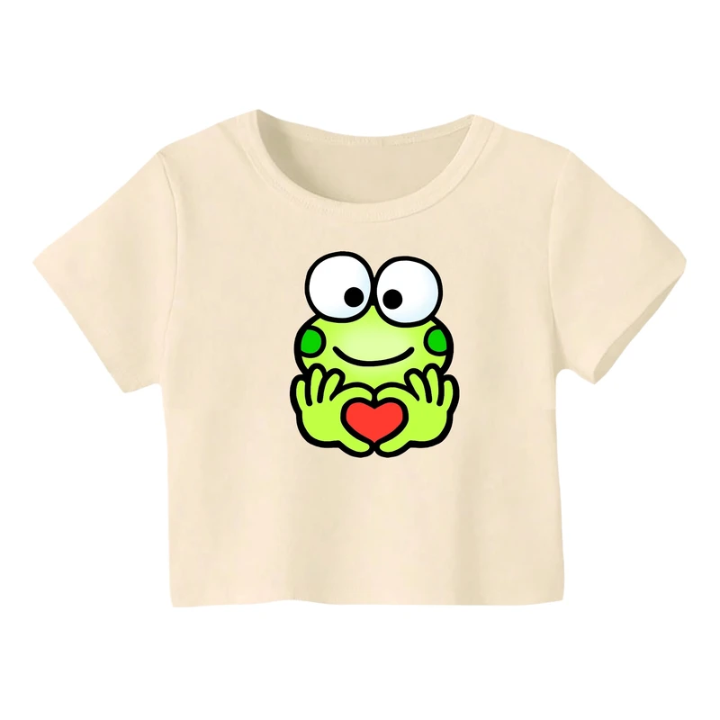 کراپ‌ تی‌شرت آستین کوتاه زنانه مدل غورباقه کد 1