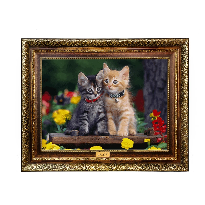 تابلو فرش ماشینی نقش نگار رضوی طرح گربه کد 1020KH