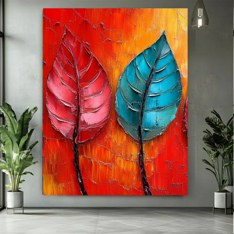 پوستر پارچه ای طرح مخمل  برگ انتزاعی مدل نقاشی رنگی هنری کد FP106549