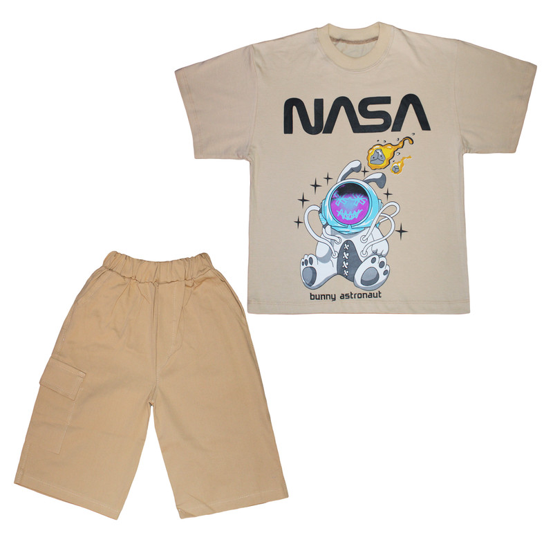 ست تی شرت و شلوارک پسرانه مدل نخ پنبه کد 1002