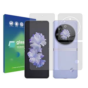 Glass pro Resistant model transparent screen protector suitable for Tecno Phantom V Flip mobile phone along with the back of the phone