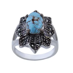 انگشتر نقره زنانه  بازرگانی میلادی مدل  فیروزه نیشابور اصل کد Aw_164