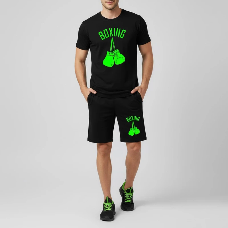 ست تی‌شرت آستین کوتاه و شلوارک راحتی مردانه مدل A18 BOXING