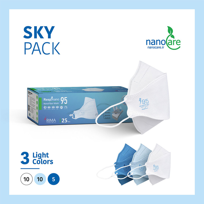 ماسک تنفسی ریما مدل سه بعدی N95 نانو کد SKY-F95 بسته 25 عددی