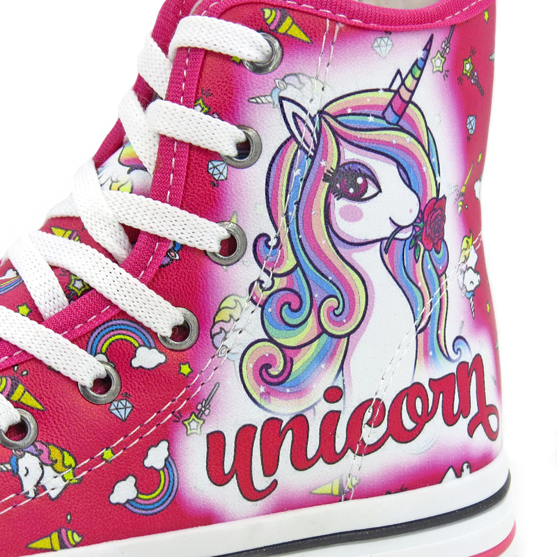 کفش راحتی دخترانه مدل آل استار یونیکورن اسب تکشاخ رنگ سرخابی