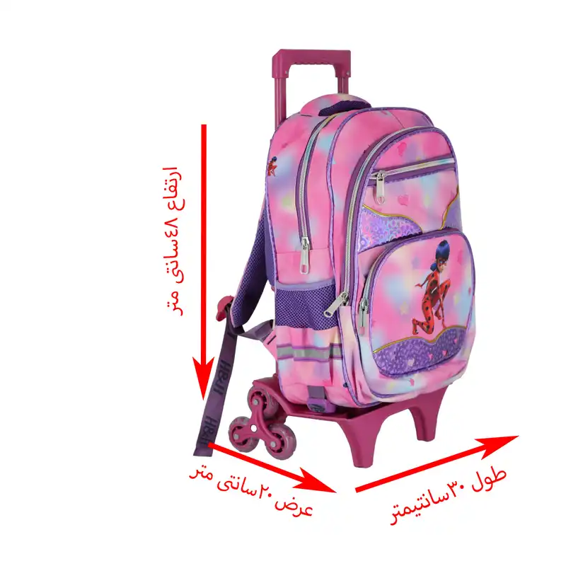 کوله پشتی چرخ دار طرح دختر کفشدوزکی کد 080
