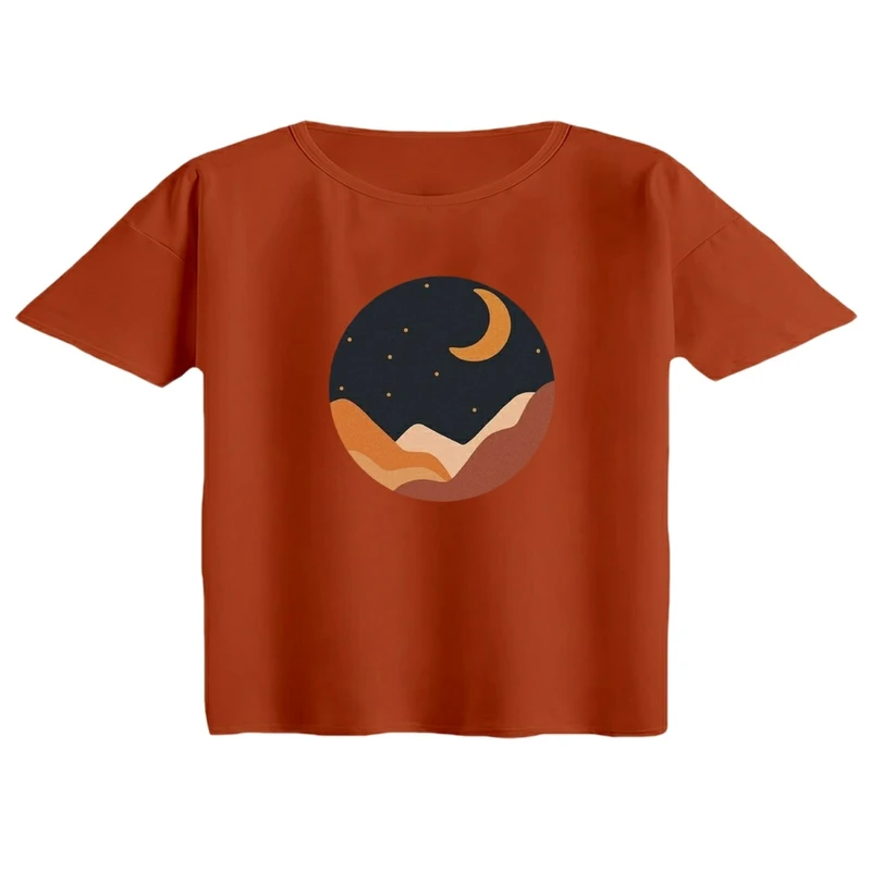 کراپ تی‌شرت آستین کوتاه زنانه مدل شب ماه