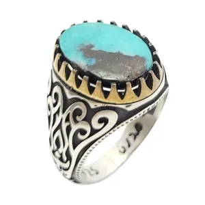 انگشتر نقره مردانه مدل فیروزه نیشابور کد 840127