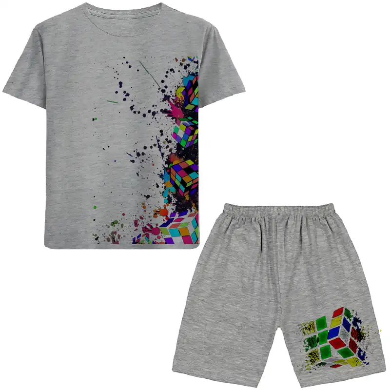 ست تی شرت و شلوارک پسرانه مدل روبیک کد N153