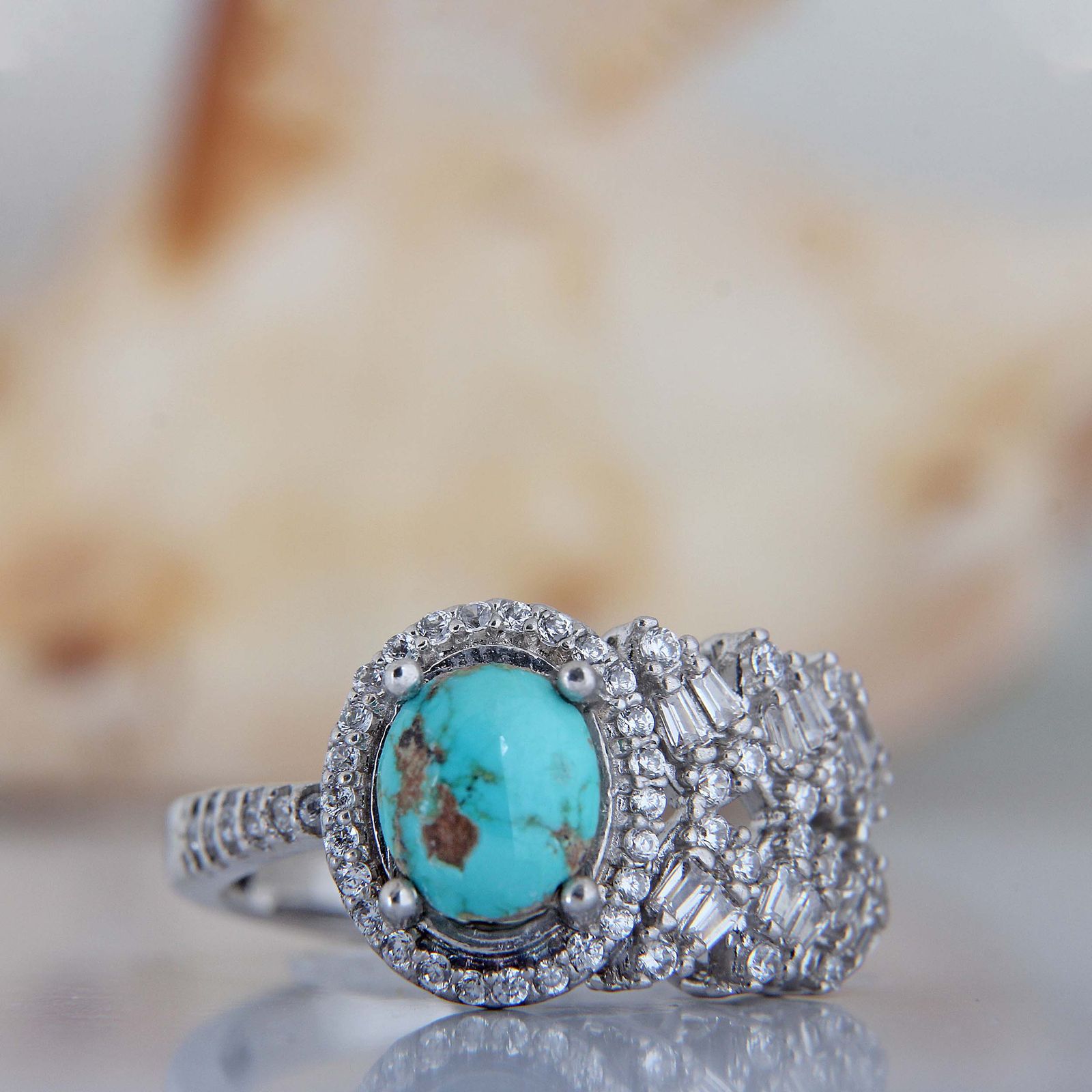 انگشتر نقره زنانه مدل فیروزه نیشابور مخراج برلیان آبکاری رادیوم کد AWR_1650 - - 3