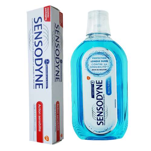خمیر دندان سنسوداین مدل Action Sensibilte حجم 75 میلی لیتر به همراه دهان شویه سنسوداین حجم 500 میلی لیتر