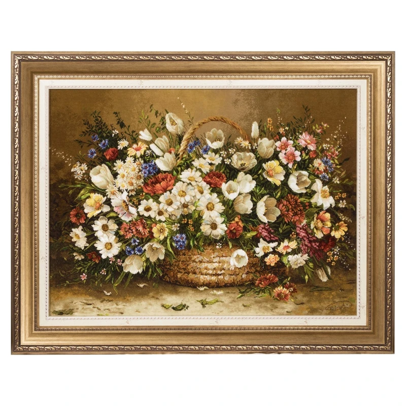 تابلو فرش دستباف سی پرشیا طرح گل در سبد حصیری کد 904132