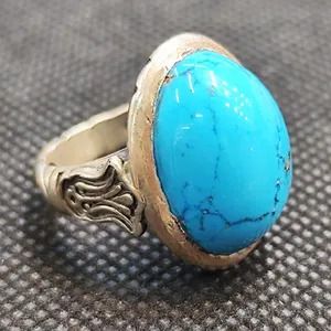 انگشتر نقره مردانه مدل سنگ فیروزه کرمانی کد 36