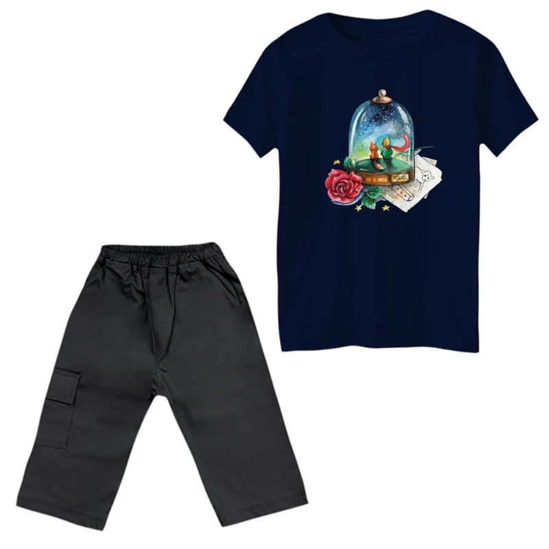 ست تی‌شرت و شلوارک پسرانه مدل بطری شازده کوچولو