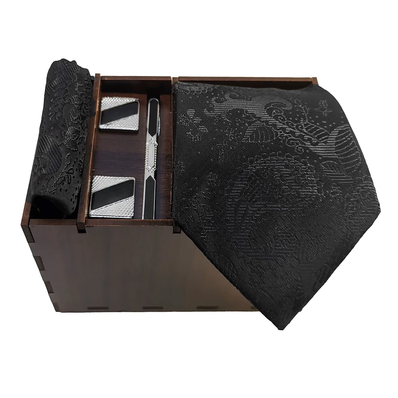 ست کراوات و دستمال جیب و دکمه سردست و گیره کراوات مردانه مدل 703A